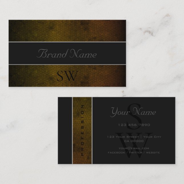 Oöverträffad Gult Snake Mörk Mönster och Initialer Visitkort (Fram/baksida)