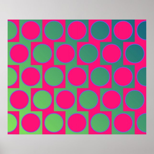 Op Art Big Circles Alternated Mönster Magenta Poster (Framsidan)