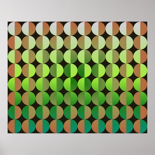 Op Art Big Circles by halv Orange and Grönt Poster (Framsidan)