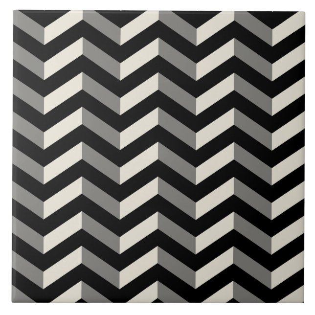 Op Art Black and White Chevron Mönster Kakelplatta (Framsidan)