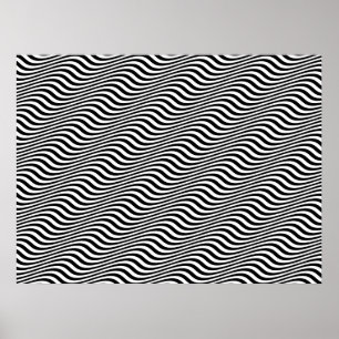 Op Art Black and White Vågrät Sine Rand Poster