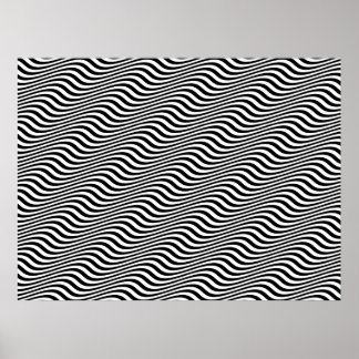 Op Art Black and White Vågrät Sine Rand Poster