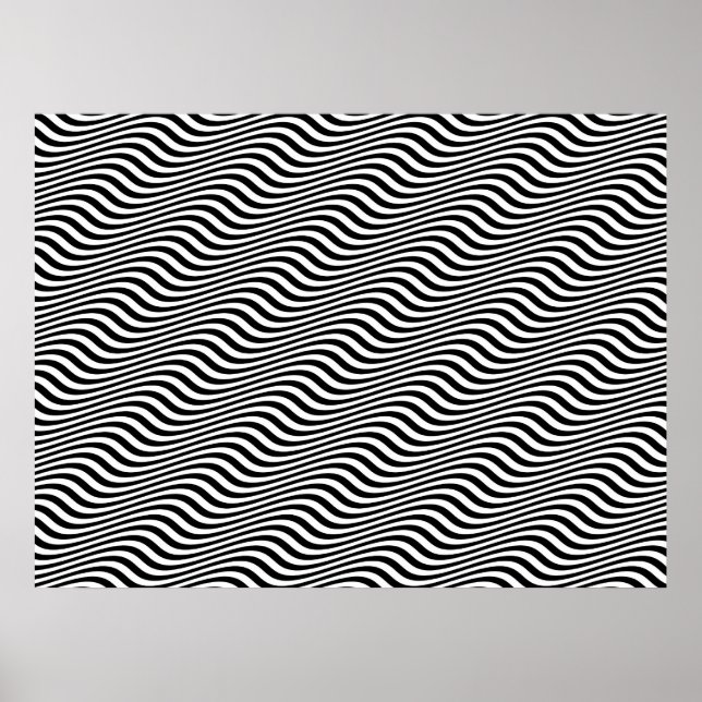 Op Art Black and White Vågrät Sine Rand Poster (Framsidan)
