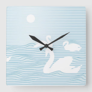 OP Art Blue Svan Drift Mugg Fyrkantig Klocka
