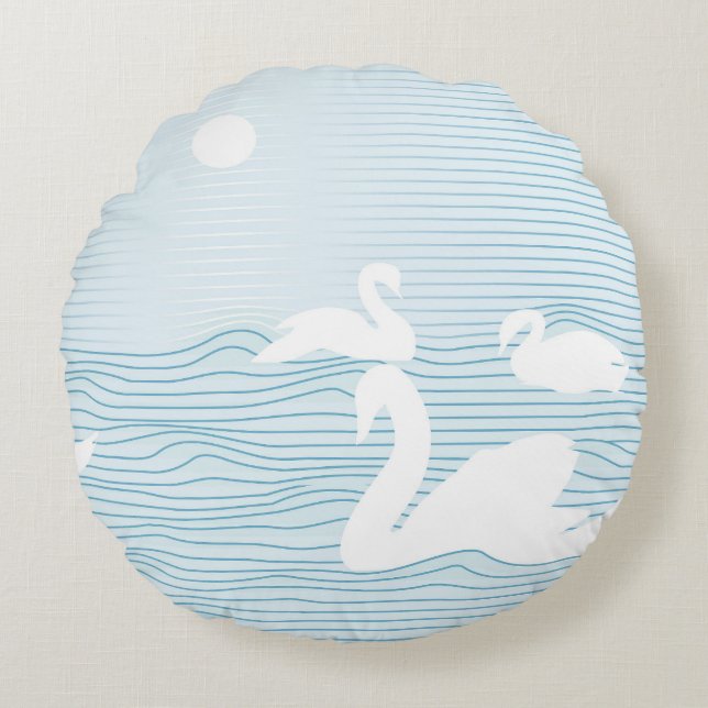 OP Art Blue Svan Drift Mugg Rund Kudde (Framsidan)