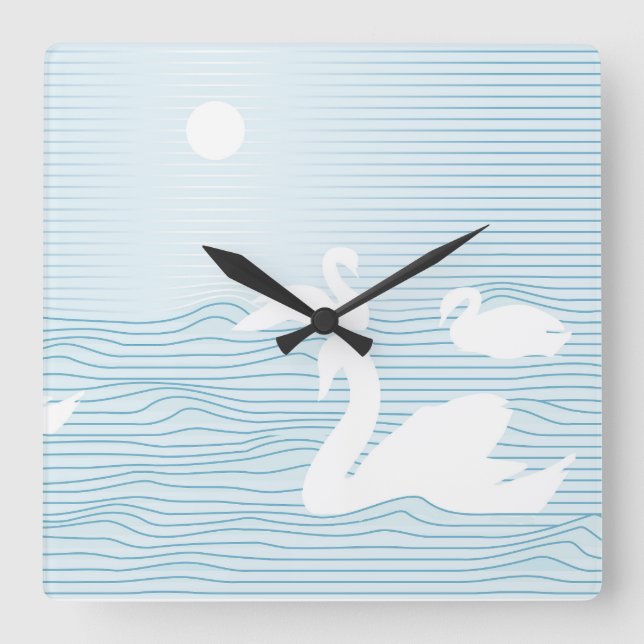 OP Art Blue Swan Drift  Fyrkantig Klocka (Framsida)