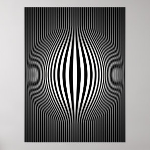 Op Art Bulging Lodrät Rand Black and White 2 Poster