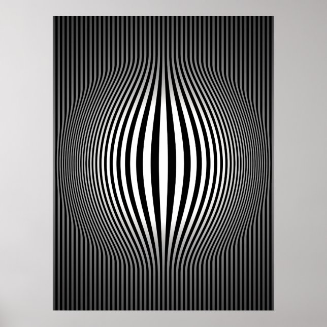 Op Art Bulging Lodrät Rand Black and White 2 Poster (Framsidan)