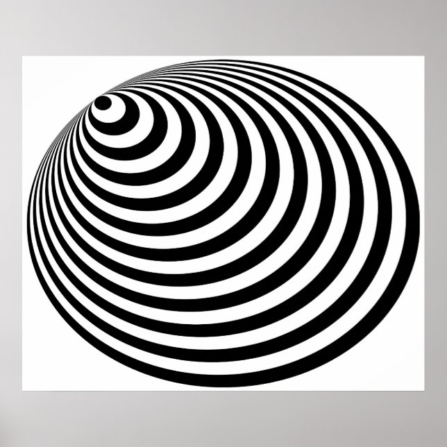 Op Art Bullseye Excentric Black White Poster (Framsidan)