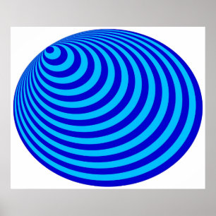 Op Art Bullseye Excentric Blue Blek Blue Poster