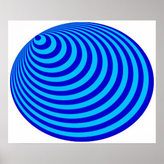 Op Art Bullseye Excentric Blue Blek Blue Poster