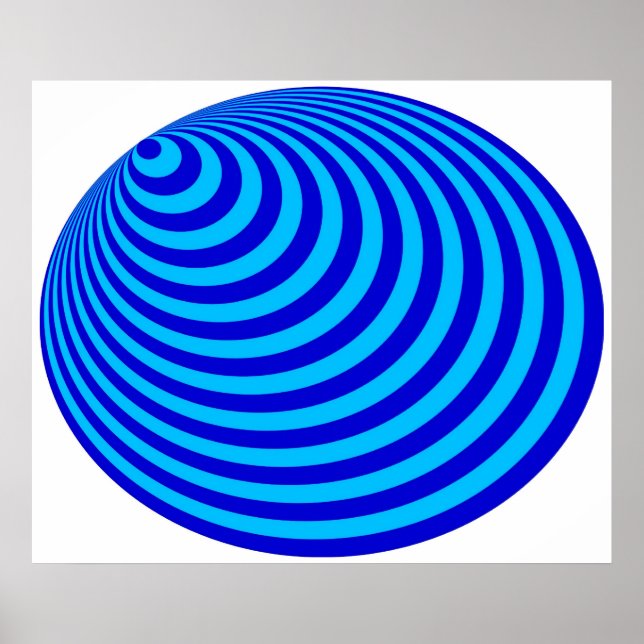 Op Art Bullseye Excentric Blue Blek Blue Poster (Framsidan)