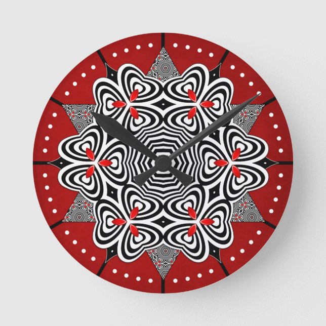 Op Art Flower Rund Klocka (Framsida)
