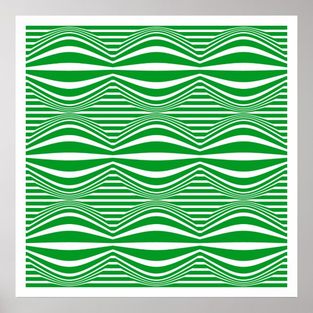 Op Art Linjer och område 01 - Grönt och vitt Poster (Framsidan)