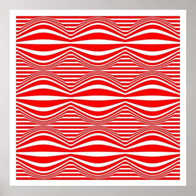 Op Art Linjer och område 01 - Röd och vit Poster (Framsidan)