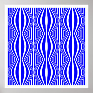 Op Art Linjer och område 02 - Blå och vit Poster