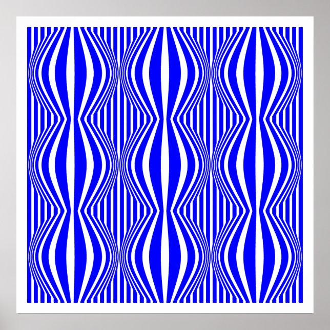 Op Art Linjer och område 02 - Blå och vit Poster (Framsidan)