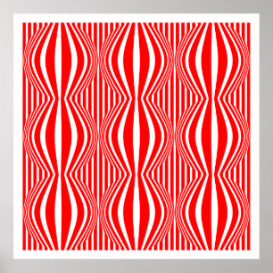 Op Art Linjer och område 02 - Röd och vit Poster