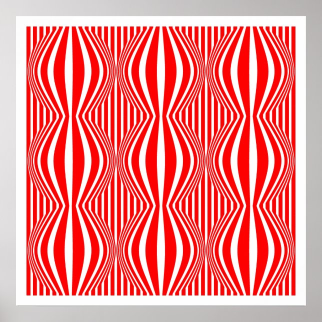 Op Art Linjer och område 02 - Röd och vit Poster (Framsidan)