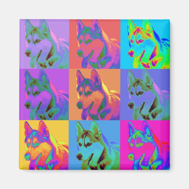 Op Art - Siberian husky Magnet (Framsidan)