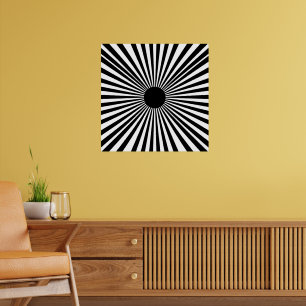 Op Art Sunburst - Svartvit Abstrakt Poster