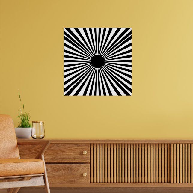 Op Art Sunburst - Svartvit Abstrakt Poster (Vardagsrum 2)