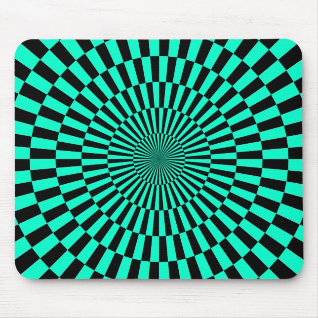 Op Art - Turkos och Black Musmatta (Framsidan)