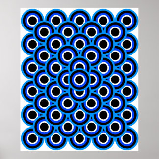 Op Art Tusen Ögon Blue Blek Blue White Black Poster