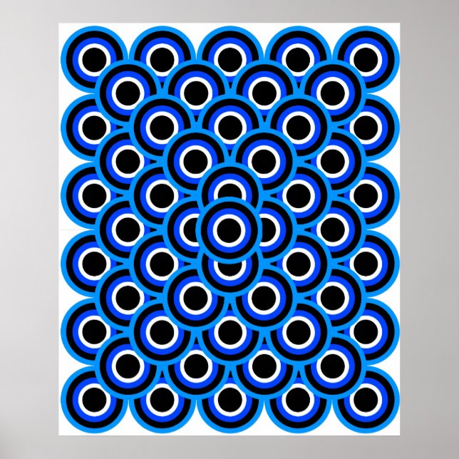 Op Art Tusen Ögon Blue Blek Blue White Black Poster (Framsidan)