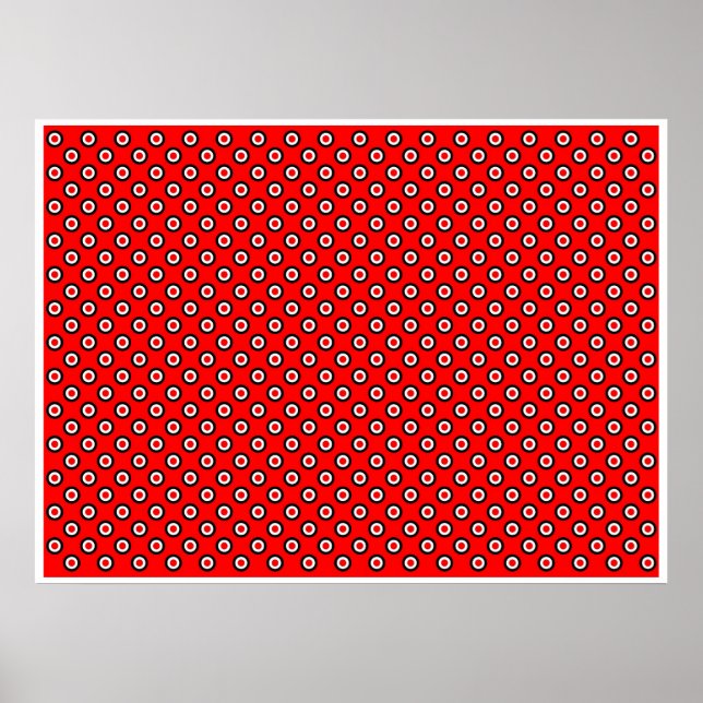 Op Art Vibrant Circles Red White Black Bkg Poster (Framsidan)