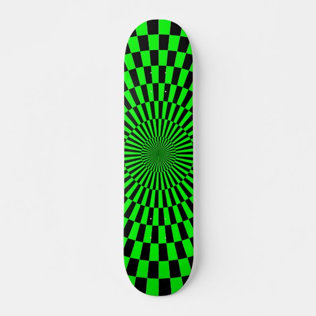 Op Art Wheel - Grönt och svart Old School Skateboard Bräda 18 Cm (Framsida)