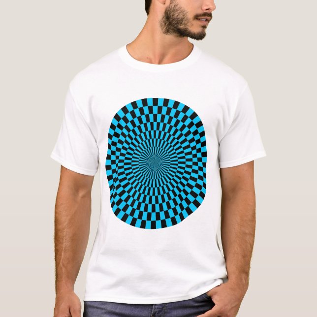 Op Art Wheel - Himlar Blue and Black Tee Shirt (Framsida)
