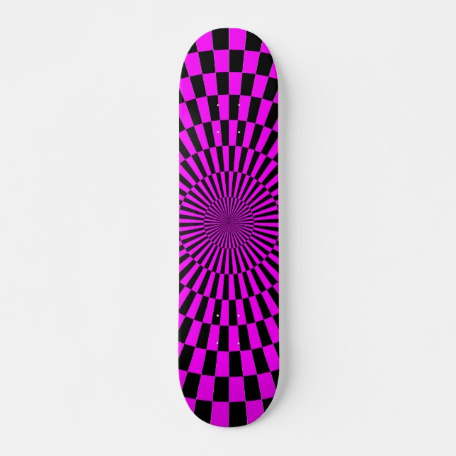 Op Art Wheel - Magenta och svart Skateboard Bräda 19,5 Cm (Framsida)