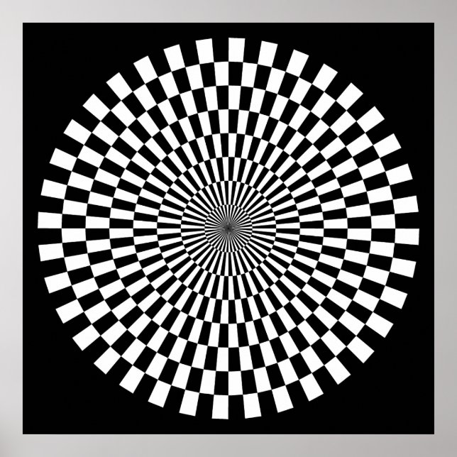 Op Art Wheel - svart och vitt på svart Poster (Framsidan)