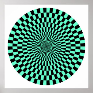 Op Art Wheel - turkos och svart Poster