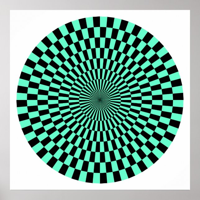 Op Art Wheel - Turquise och Black Poster (Framsidan)