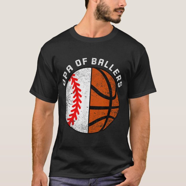 Opa Ballers Funny Baseball Basketball Grandpa T Shirt (Framsida)