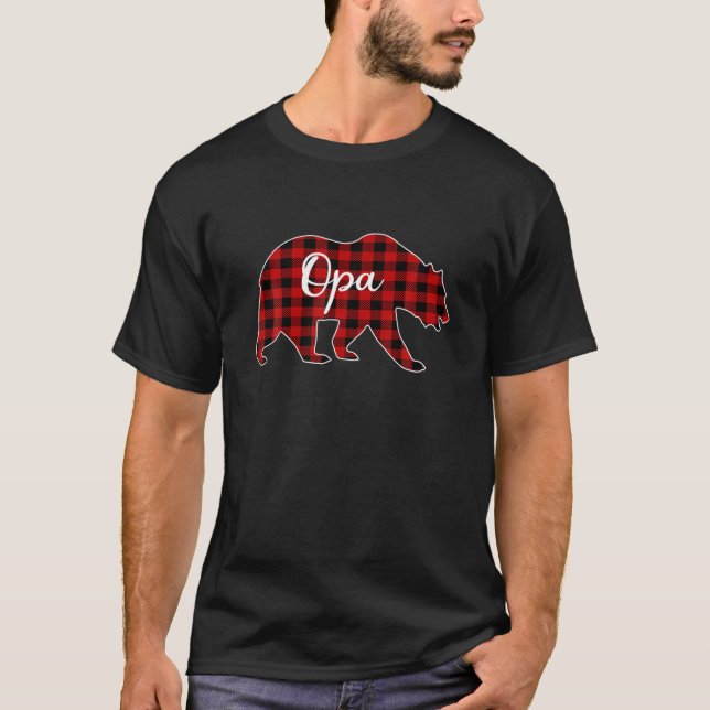 Opa Bear Buffalo Plaid Christmas Family Pajama T Shirt (Framsida)