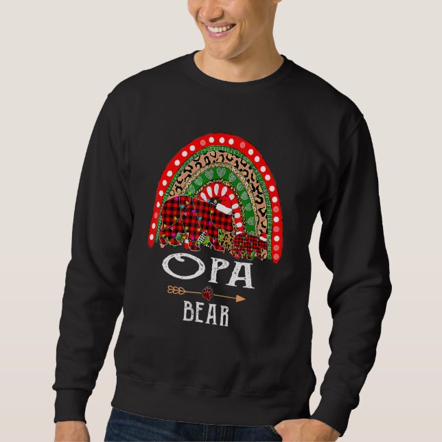 Opa Bear Jul Rainbow Leopard Family Christma Lång Ärmad Tröja (Framsida)