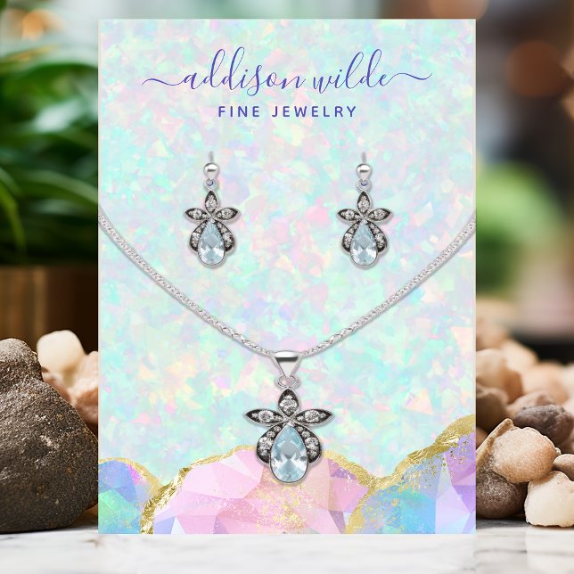 Opal ädelsten Pastell halsband örhänge Visningskor Visitkort (Skapare uppladdad)