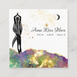 *~* Opal Crystal Guld Glitter QR Goddess Fyrkantigt Visitkort