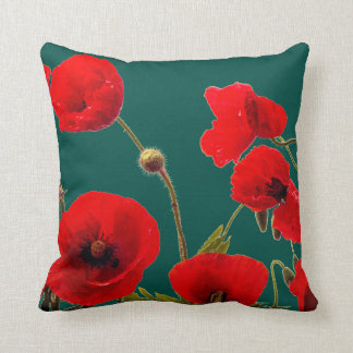 Opal, cyan Deep Colour Red Poppy Flower-Blommigt Kudde
