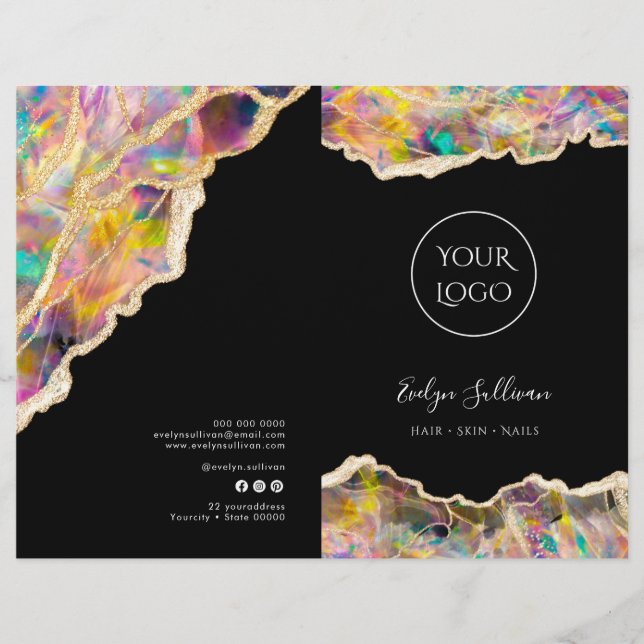 Opal design på menybroschyr för svarta tjänster (Framsida)