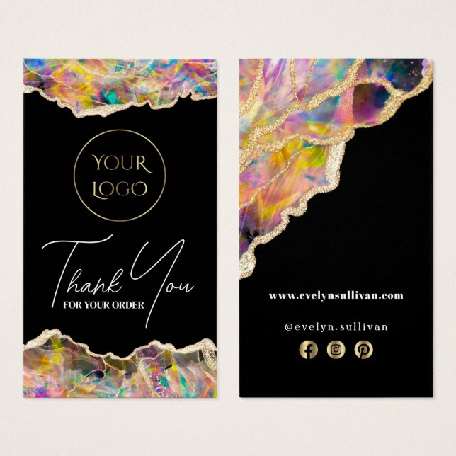 Opal design på svarta paket-infogning visitkort (Framsida & baksida)