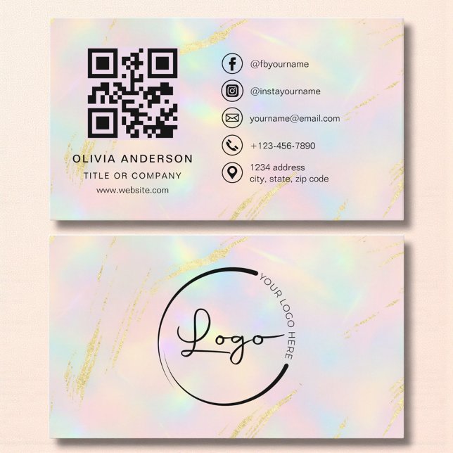 Opal Faux Guld Minimalist QR-kod Visitkort (Skapare uppladdad)
