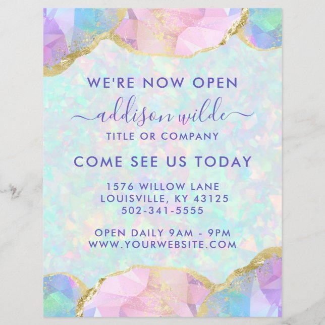 Opal Gemstone Pastel Modern Business Open Flyer (Framsidan)