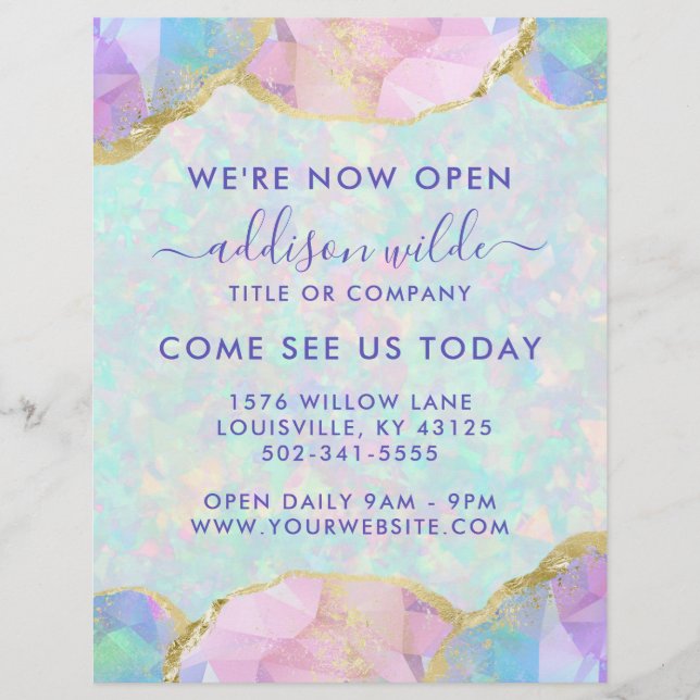 Opal Gemstone Pastel Modern Business Open Flyer (Framsidan)