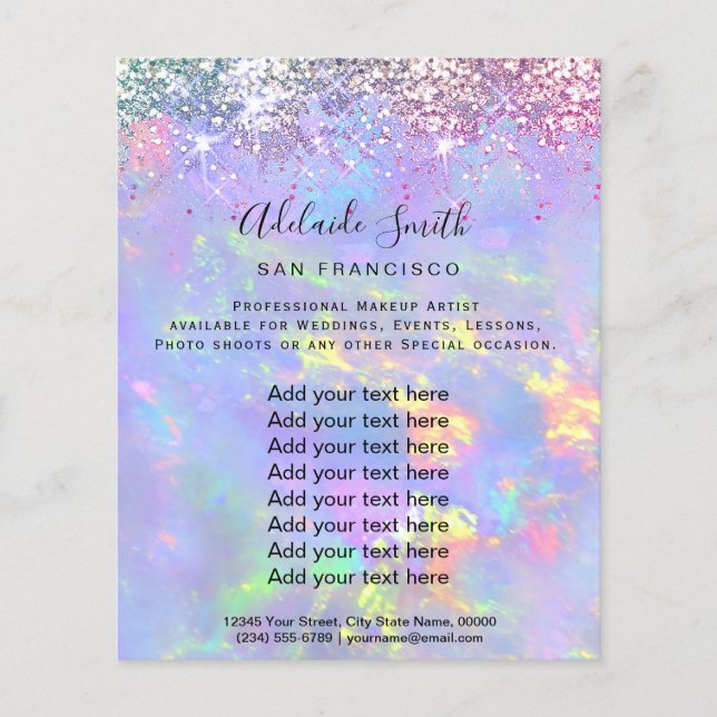 Opal glitter FAUX-holograf Flyer (Framsidan)