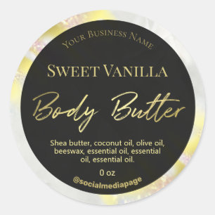 Opal Glitter Guld och Black body Butter-etiketter Runt Klistermärke