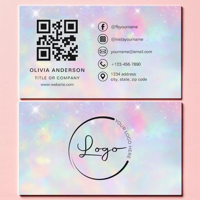 Opal Glitter Minimalist QR-kod Visitkort (Skapare uppladdad)